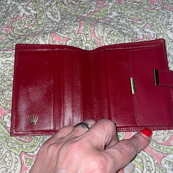 Rolex Bags Rolex Soft Leather Snap Wallet In Maroon With Gold Rolex